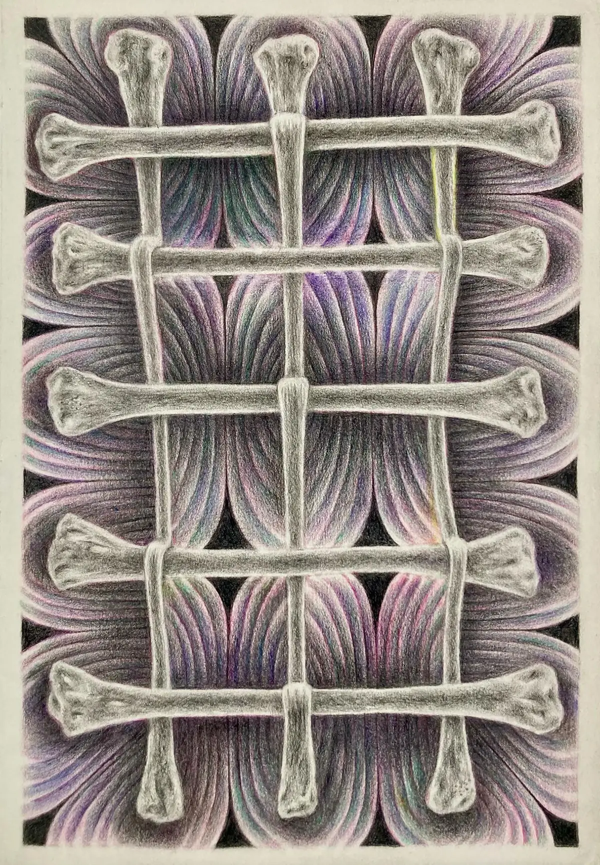 Dessin représentant une grille faite d'os.