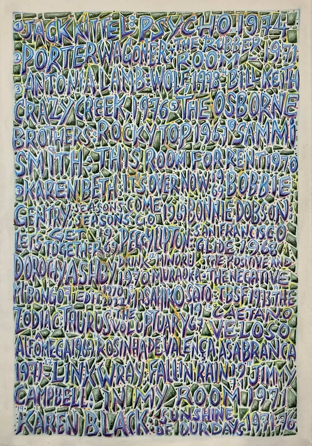 Dessin au crayon de couleur et encre sur papier