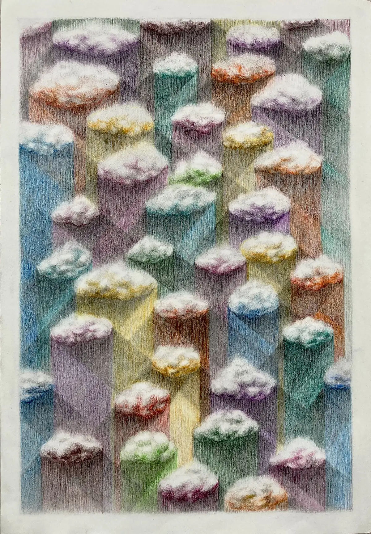 Dessin représentant des nuages colorés, intitulé Steady Rain.